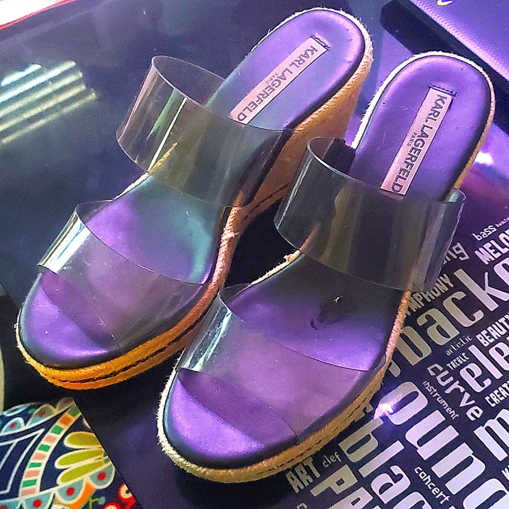 Nude wedges Karl Lagerfield size 8 - CLEAR STRAPS NOT SMOKY OR GRAY! 😊